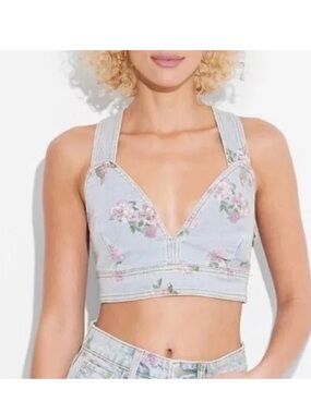 Wild Fable Cropped Denim Bralette Vest V-Neck